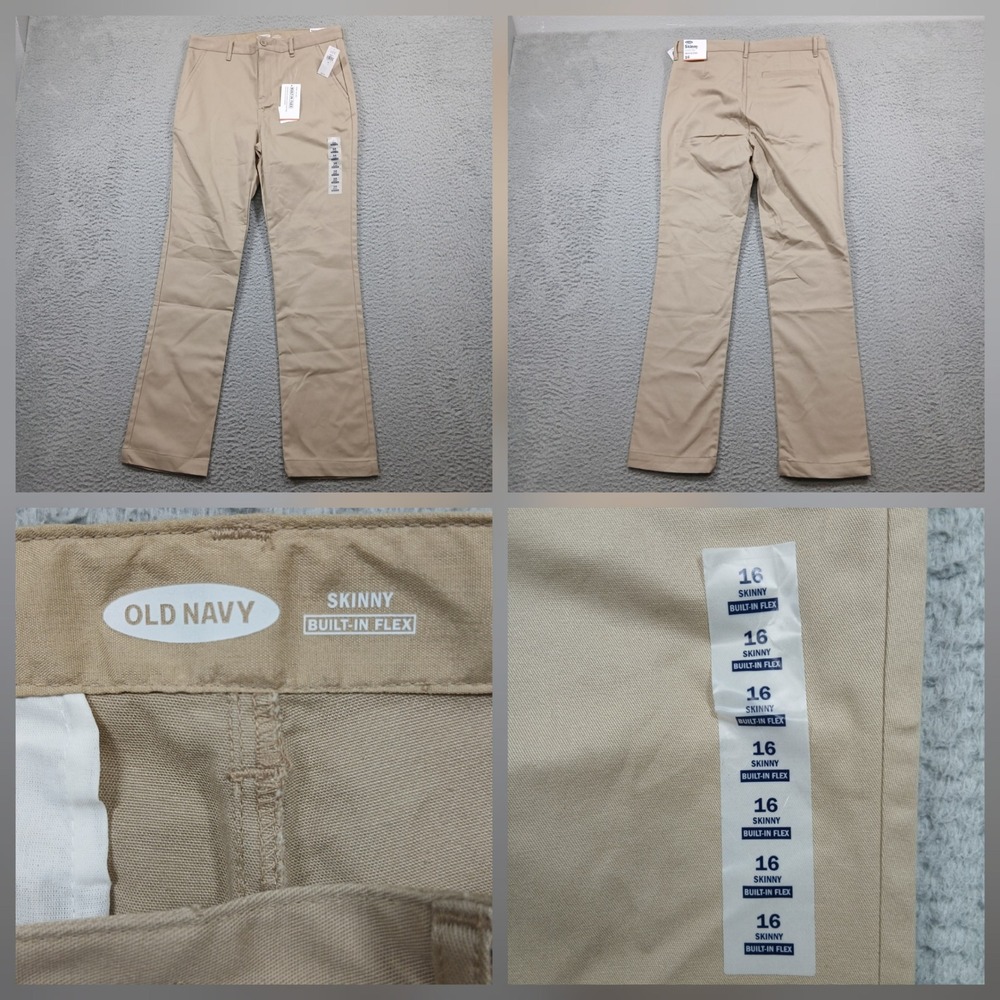 Old Navy Skinny Built-In Flex Chino Pants‎ Boys Size 16 Khaki Beige Tan NWT